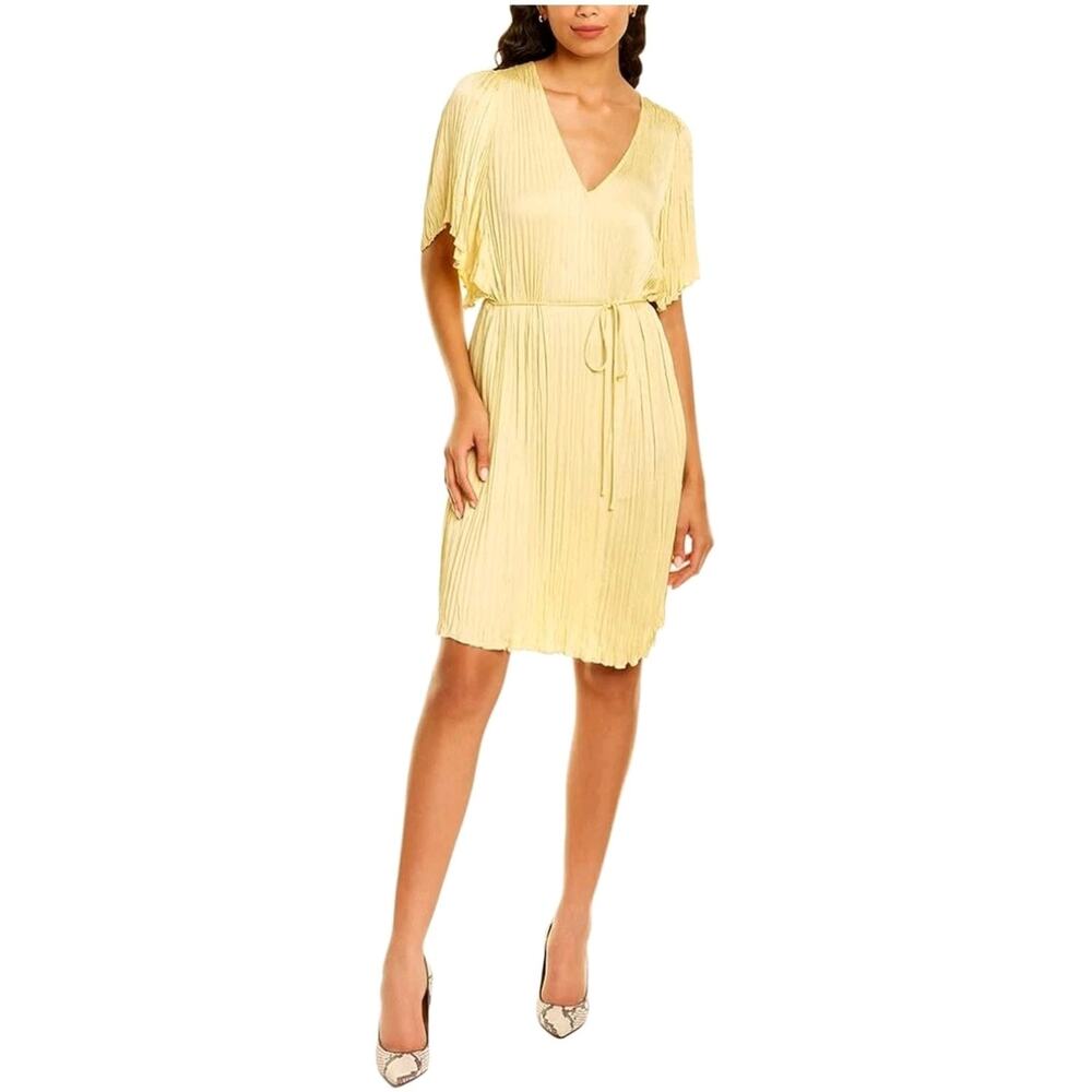 Vince Midi Dress Women's Large Crinkle Satin Flutter Yellow Tie Fairy Boho